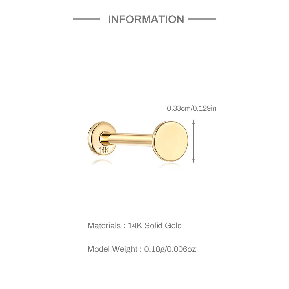 14k Gold Simple Round Pie Gold Flat Back Earrings