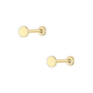 14k Gold Simple Round Pie Gold Flat Back Earrings