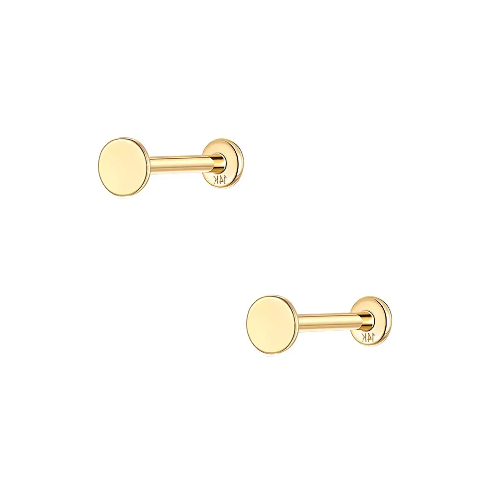 14k Gold Simple Round Pie Gold Flat Back Earrings