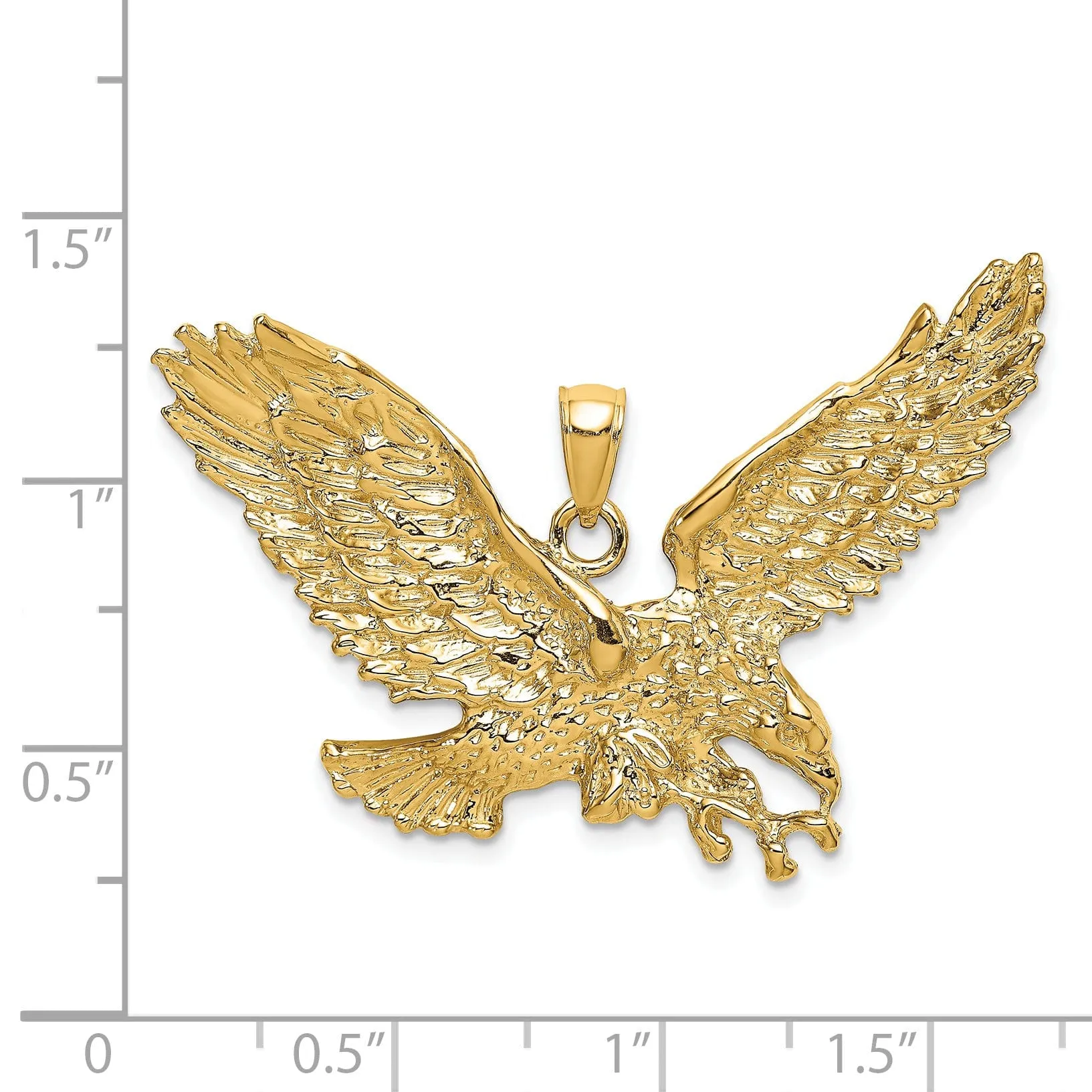 14K Yellow Gold Textured Polished Finish Flat Back Eagle With Beak Touching Claws Charm Pendant