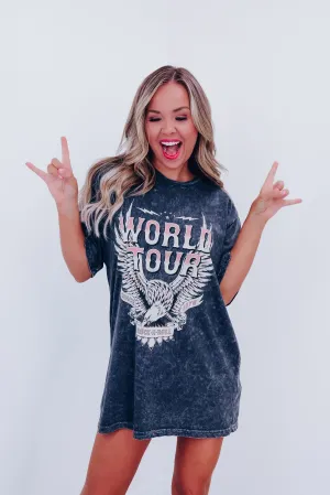 1976 World Tour Mineral Wash Graphic Tee - Black