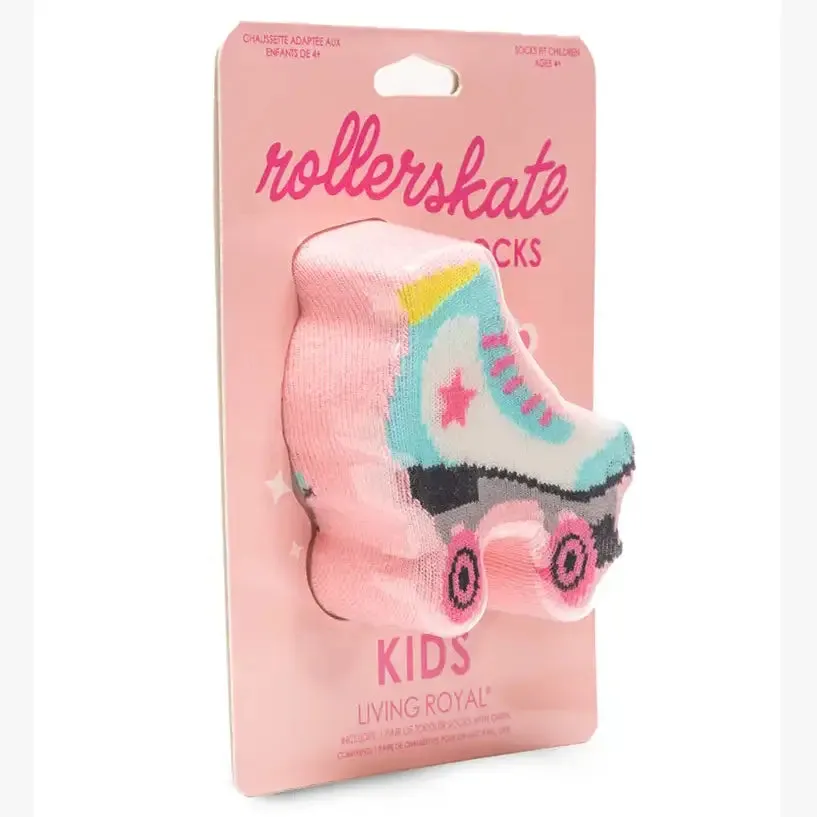 3D Packaged Crew Socks - Roller Skate - Pink