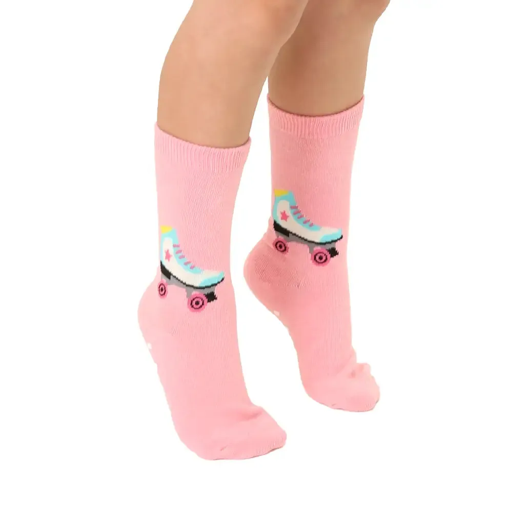 3D Packaged Crew Socks - Roller Skate - Pink