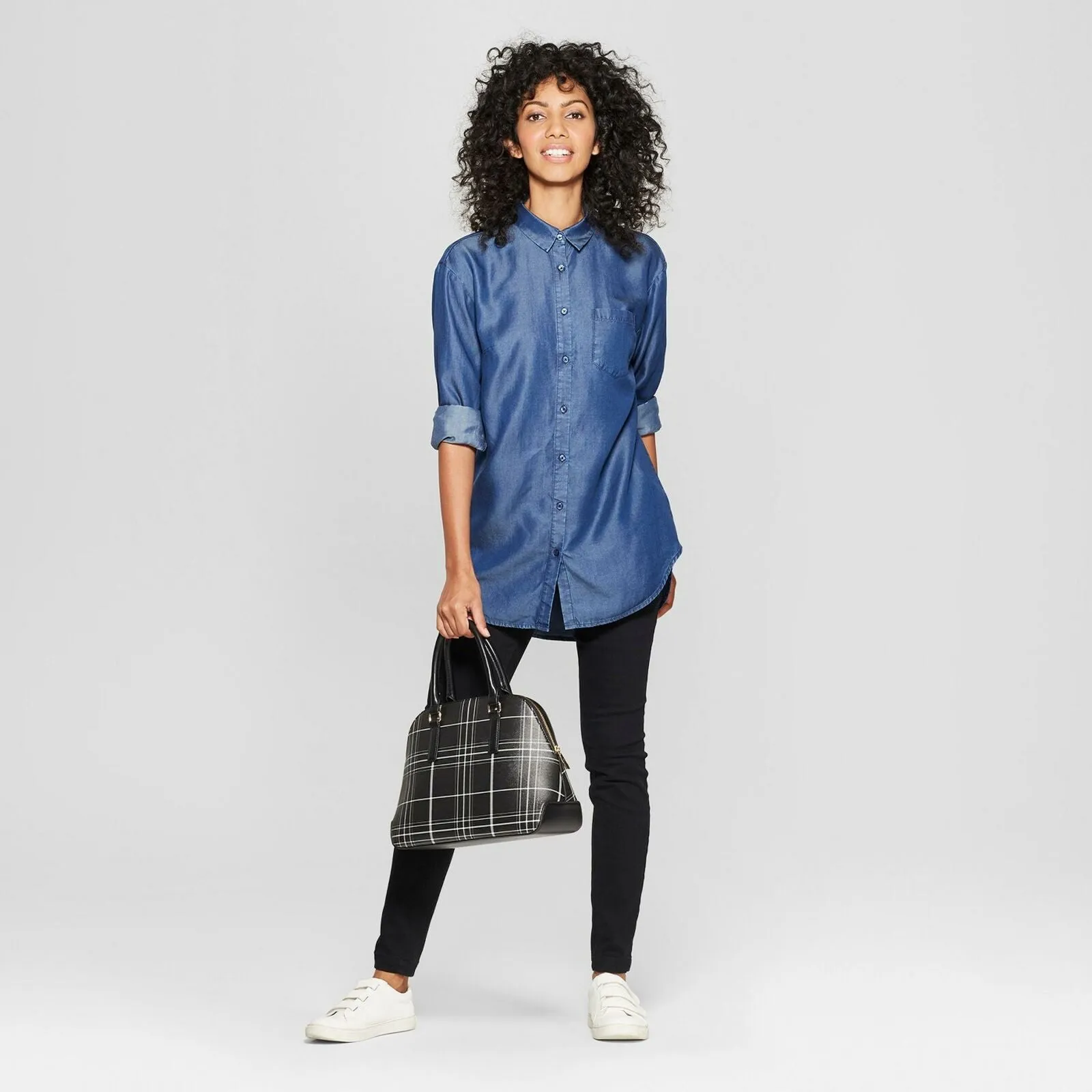 A New Day Women's Long Sleeve Any Day Tunic Button Front Shirt Top Blouse