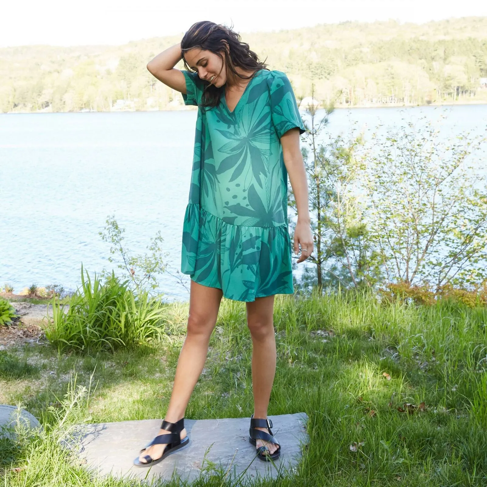 A New Day Women's Short Sleeve Mini Ruffle Hem Dress