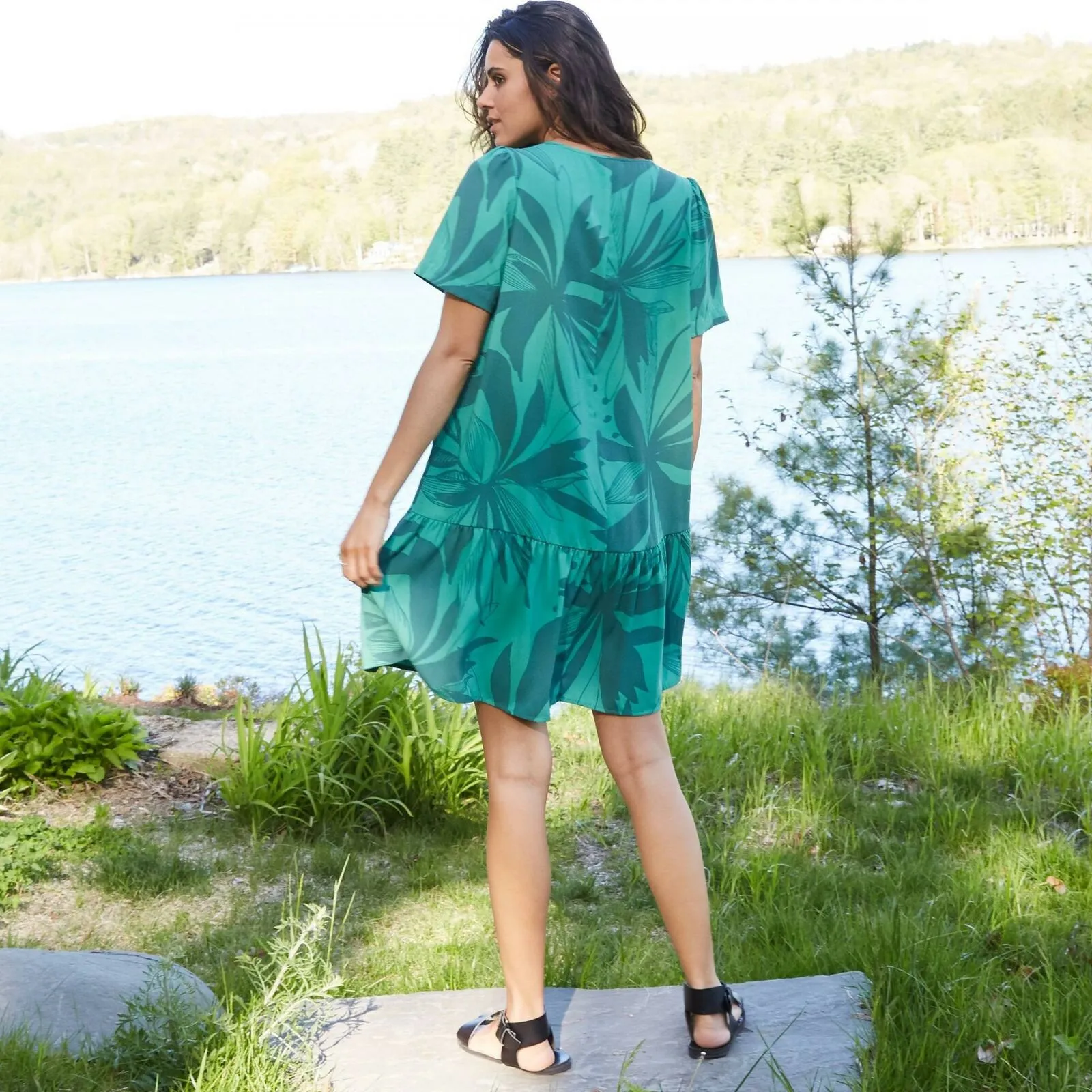 A New Day Women's Short Sleeve Mini Ruffle Hem Dress