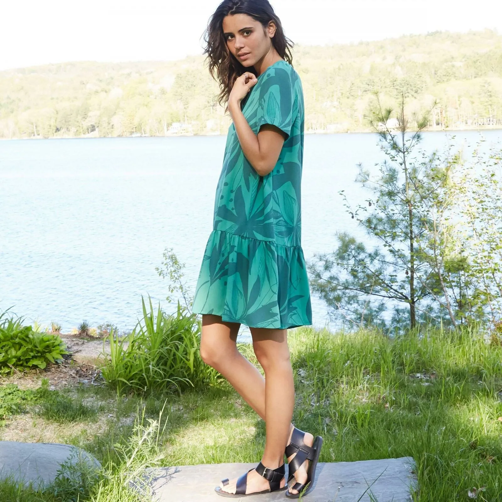 A New Day Women's Short Sleeve Mini Ruffle Hem Dress