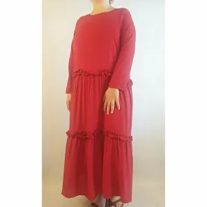 Alpha 60 second hand red long sleeve tiered maxi dress size L (best fits 14)