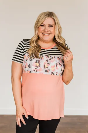 Always Alluring Color Block Top- Soft Coral, Ivory, & Black