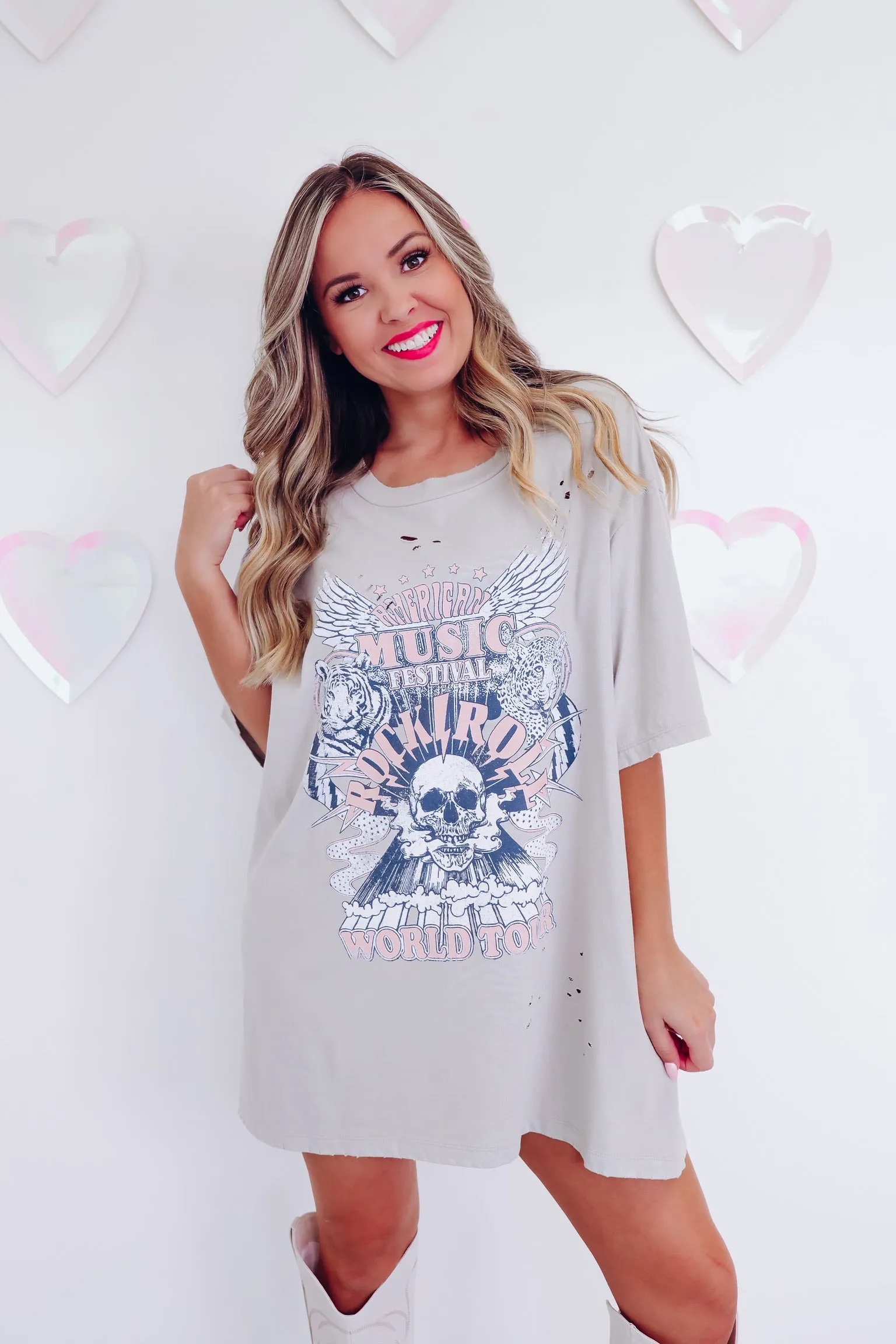 American Music Festival Laser Cut Graphic Tee - Khaki