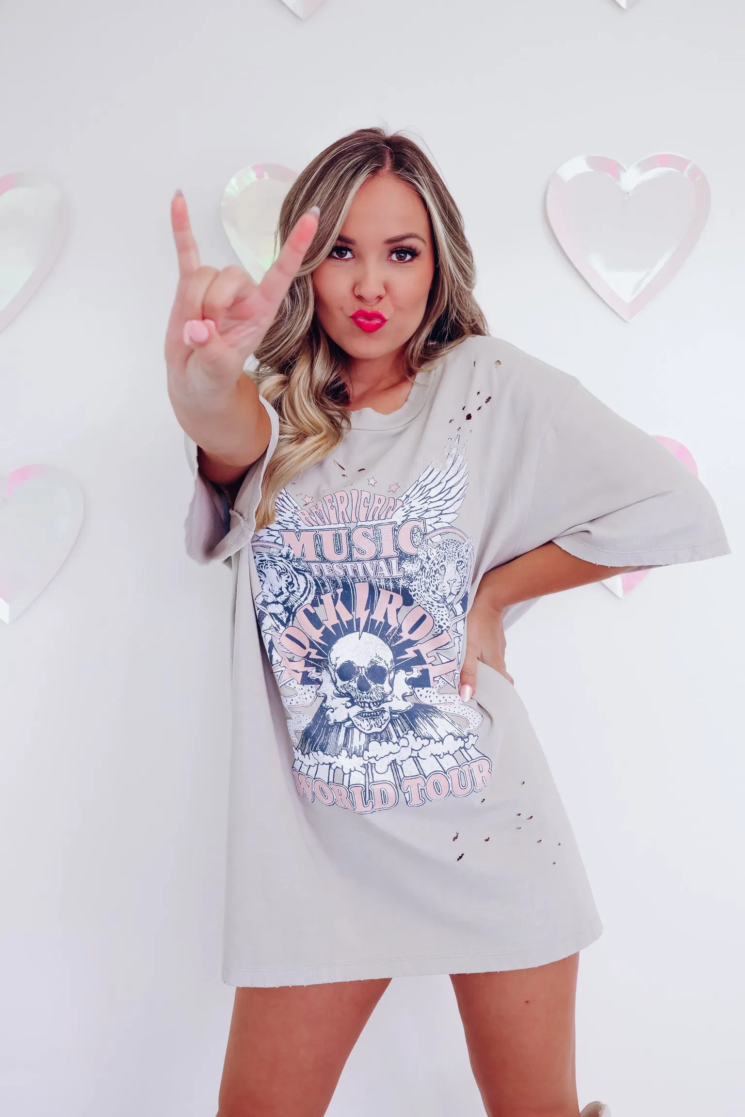 American Music Festival Laser Cut Graphic Tee - Khaki