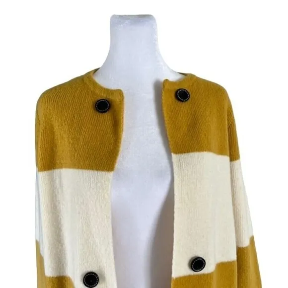 Anthropologie La Fee Verte Oversized Yellow &amp; Cream Cardigan Sweater Size XS