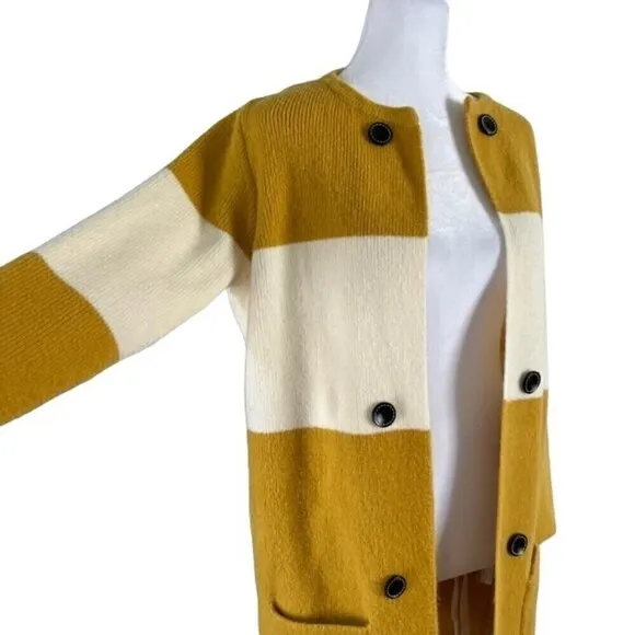 Anthropologie La Fee Verte Oversized Yellow &amp; Cream Cardigan Sweater Size XS