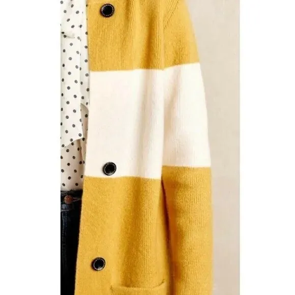 Anthropologie La Fee Verte Oversized Yellow &amp; Cream Cardigan Sweater Size XS