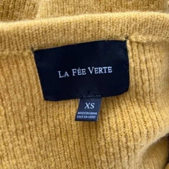 Anthropologie La Fee Verte Oversized Yellow &amp; Cream Cardigan Sweater Size XS