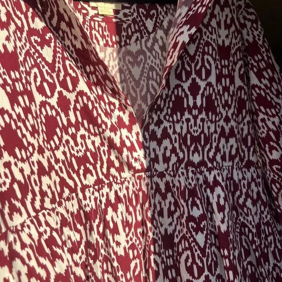 Anthropologie The Bettina Tiered Shirt Dress by Maeve in Maroon and White M