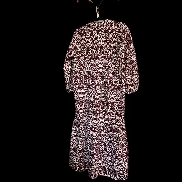 Anthropologie The Bettina Tiered Shirt Dress by Maeve in Maroon and White M