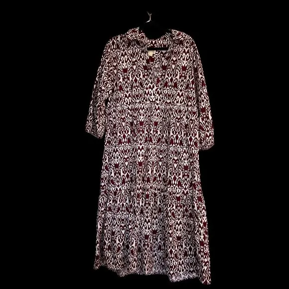 Anthropologie The Bettina Tiered Shirt Dress by Maeve in Maroon and White M
