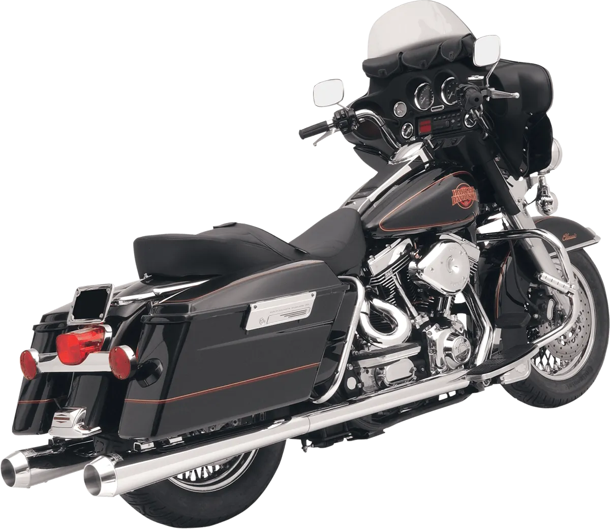 Bassani Manufacturing FLH-517RL 4in. Slip-On Megaphone Mufflers with 2 1/2in. Performance Baffles - Chrome with Fluted Black End Cap