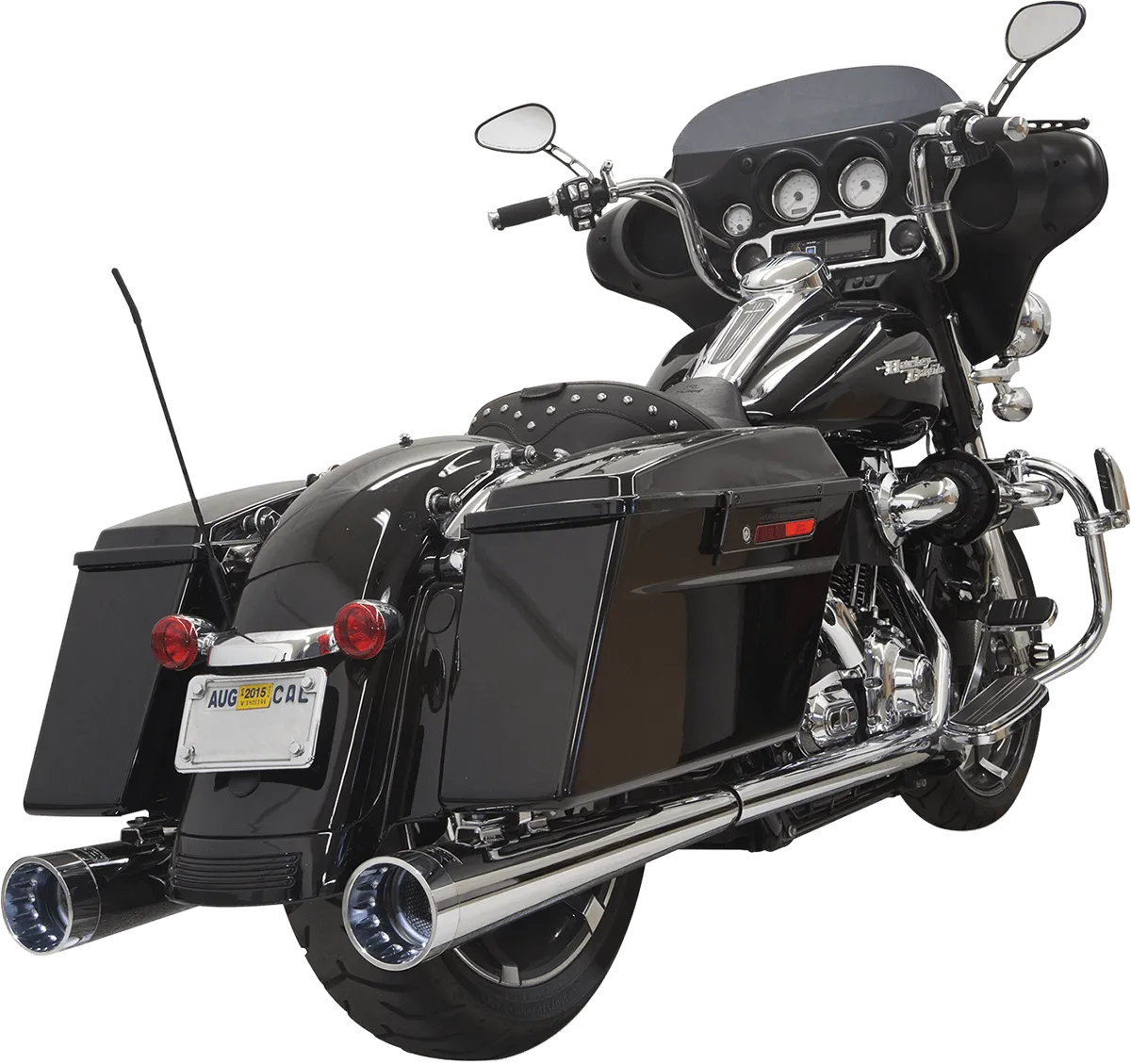 Bassani Manufacturing FLH-517RL 4in. Slip-On Megaphone Mufflers with 2 1/2in. Performance Baffles - Chrome with Fluted Black End Cap