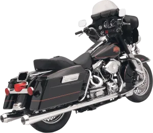 Bassani Manufacturing FLH-517RL 4in. Slip-On Megaphone Mufflers with 2 1/2in. Performance Baffles - Chrome with Fluted Black End Cap