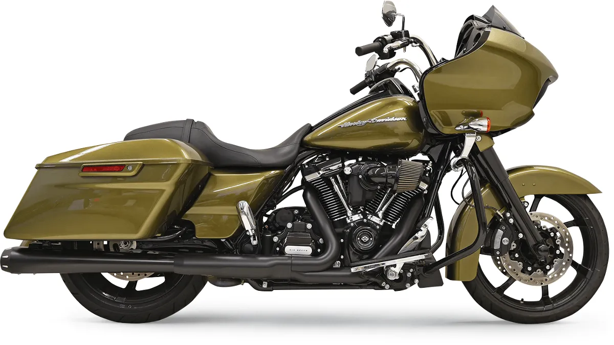 Bassani Manufacturing FLH-517RL 4in. Slip-On Megaphone Mufflers with 2 1/2in. Performance Baffles - Chrome with Fluted Black End Cap
