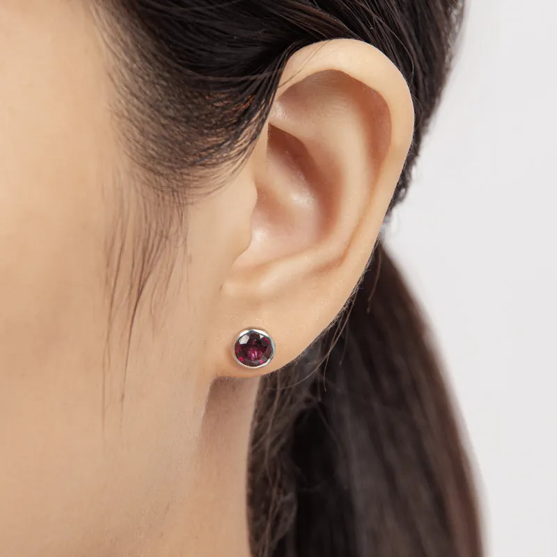 Bezel Round Genuine Gme Natural Garnet Stud Earrings