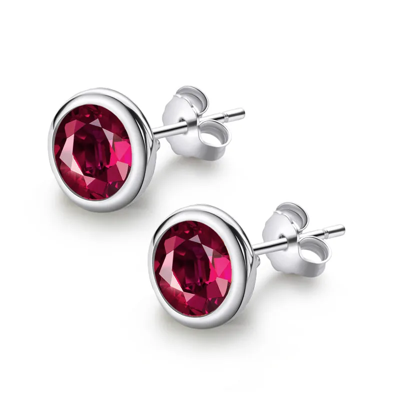 Bezel Round Genuine Gme Natural Garnet Stud Earrings