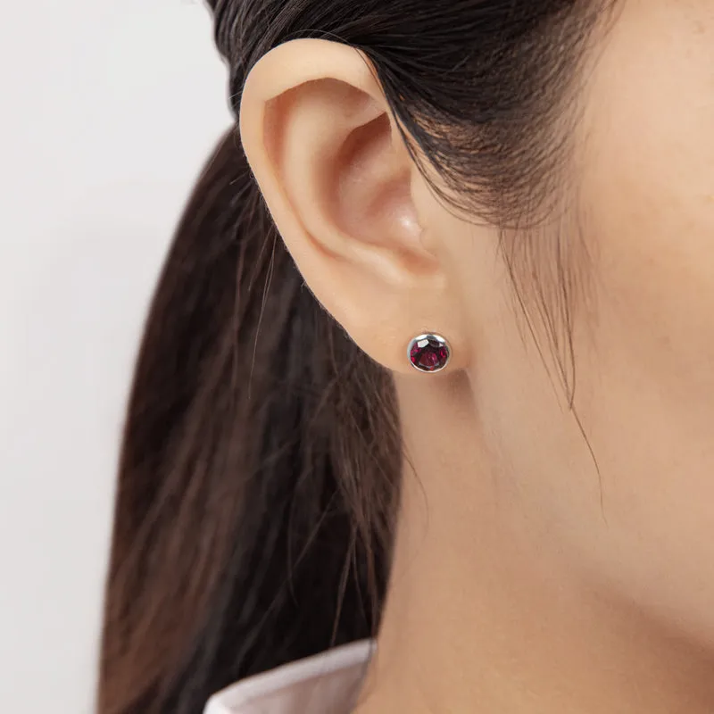 Bezel Round Genuine Gme Natural Garnet Stud Earrings