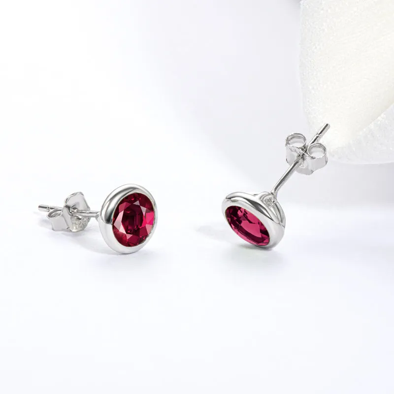 Bezel Round Genuine Gme Natural Garnet Stud Earrings
