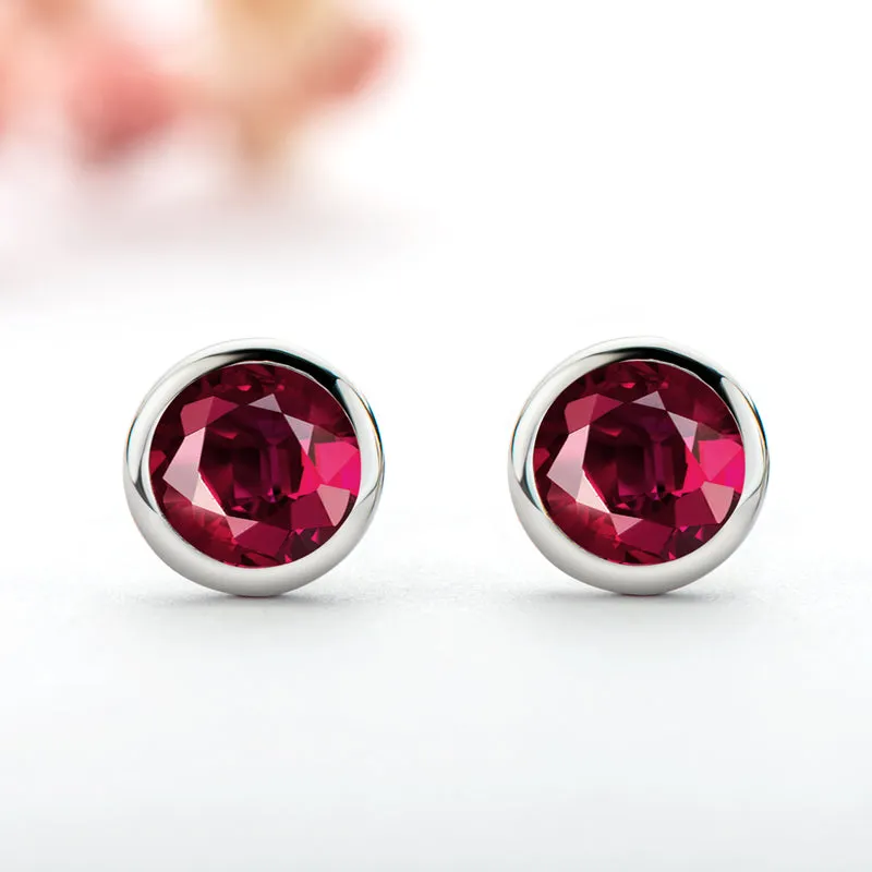Bezel Round Genuine Gme Natural Garnet Stud Earrings