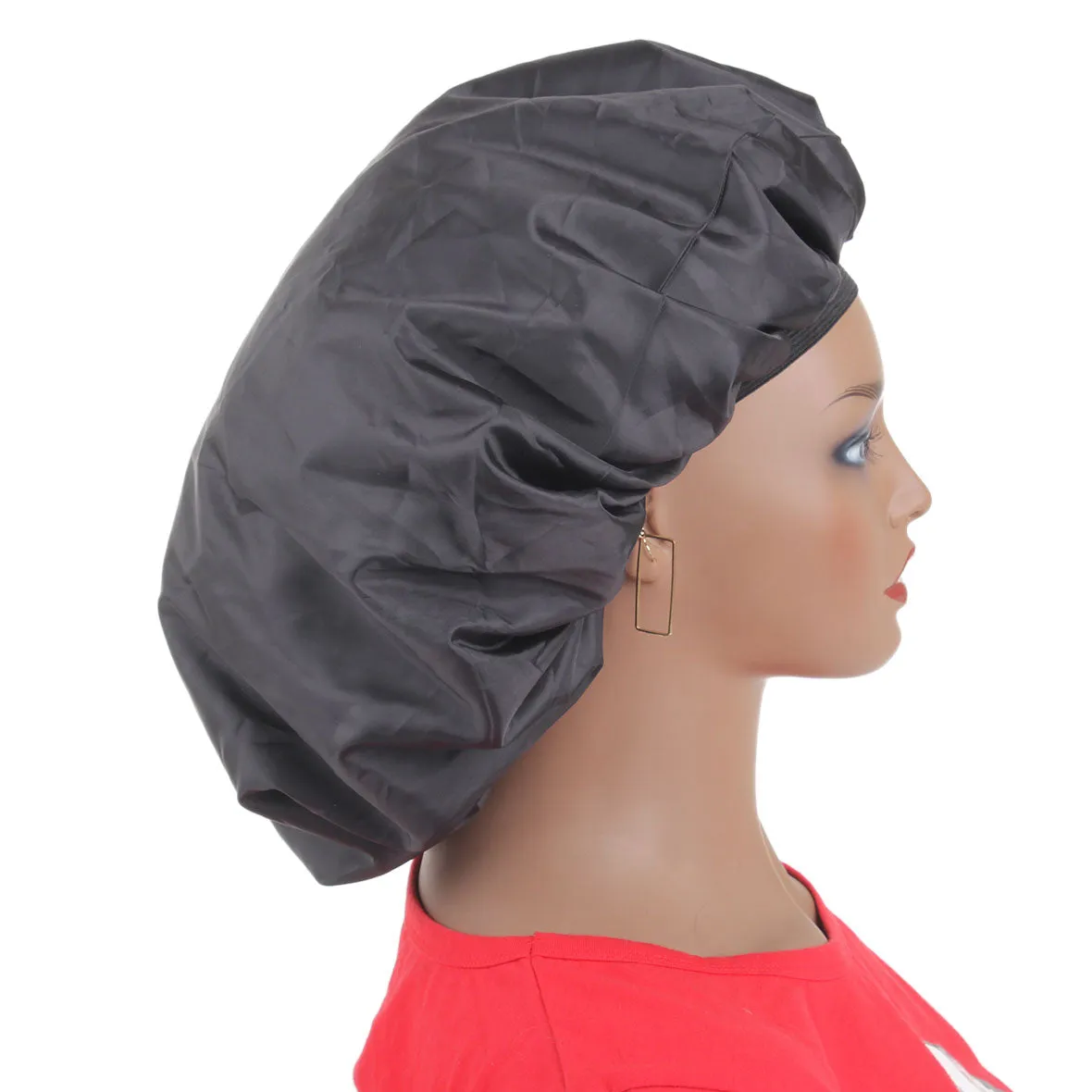 Big Size Satin Sleep Cap High Quality Waterproof Shower Cap Protect Hair Women Hair Treatment Hat Black