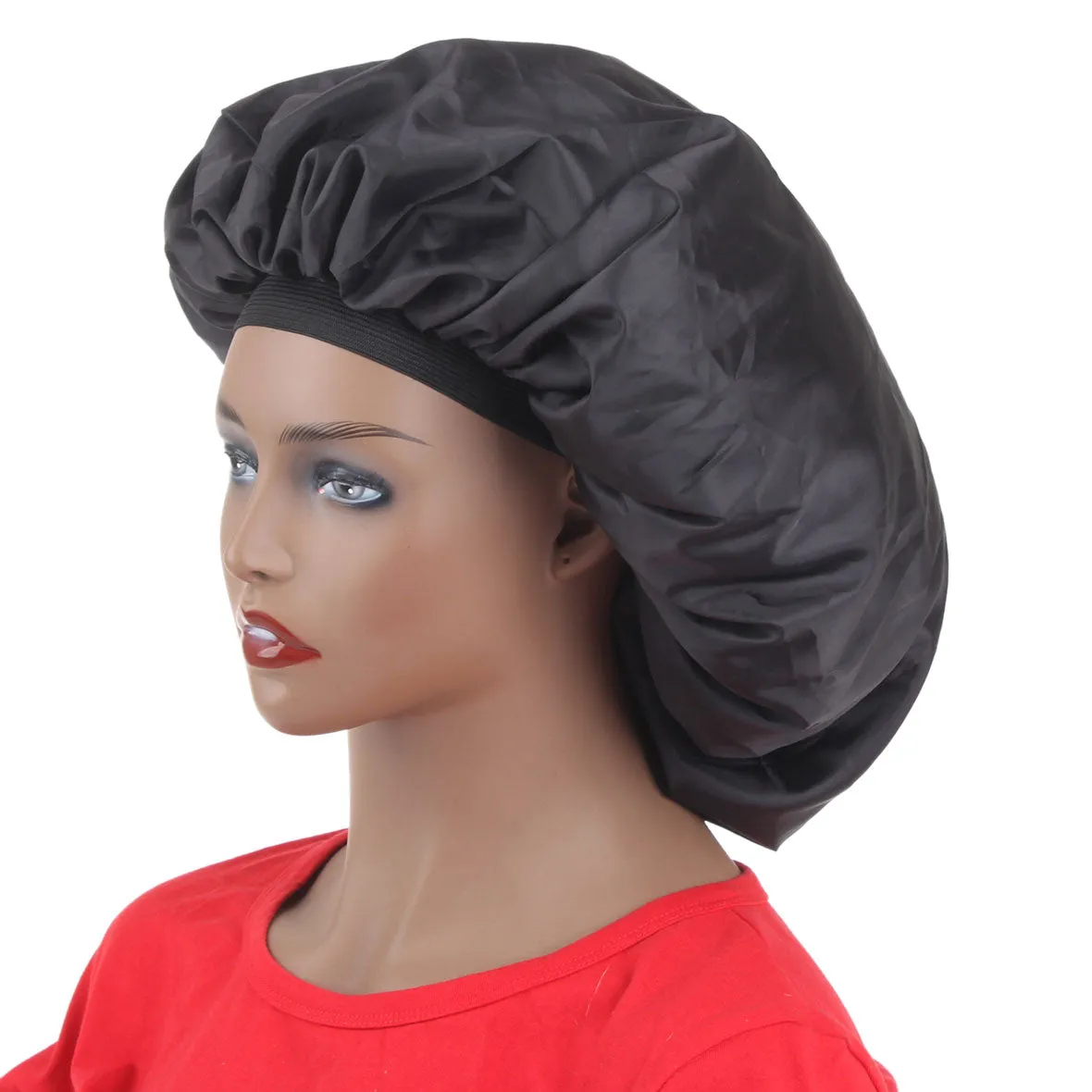 Big Size Satin Sleep Cap High Quality Waterproof Shower Cap Protect Hair Women Hair Treatment Hat Black