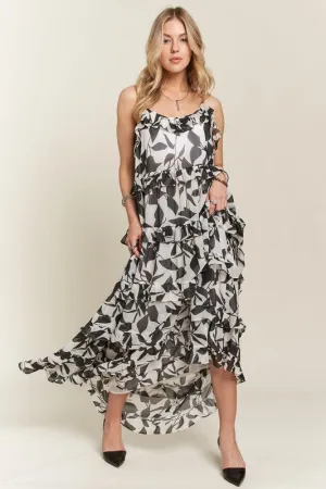 Black Ruffled Tiered Scoop Neck Cami Dress