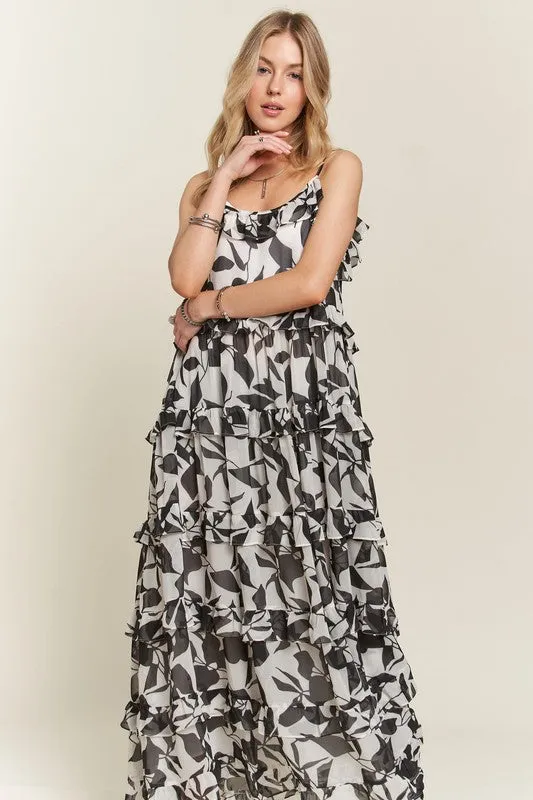 Black Ruffled Tiered Scoop Neck Cami Dress