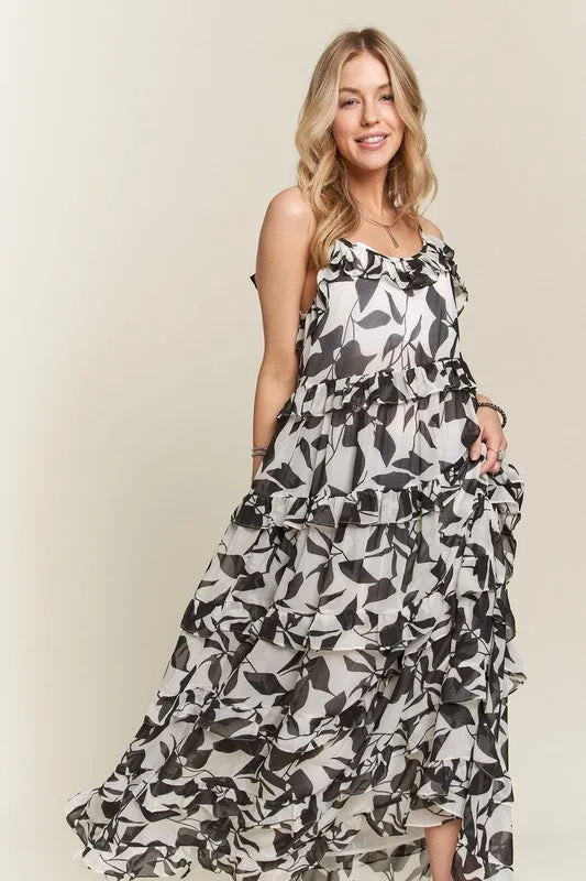 Black Ruffled Tiered Scoop Neck Cami Dress