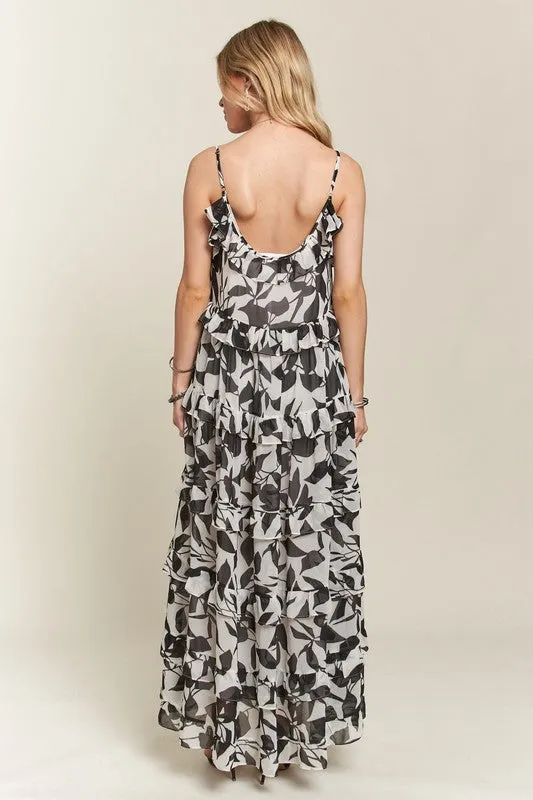 Black Ruffled Tiered Scoop Neck Cami Dress