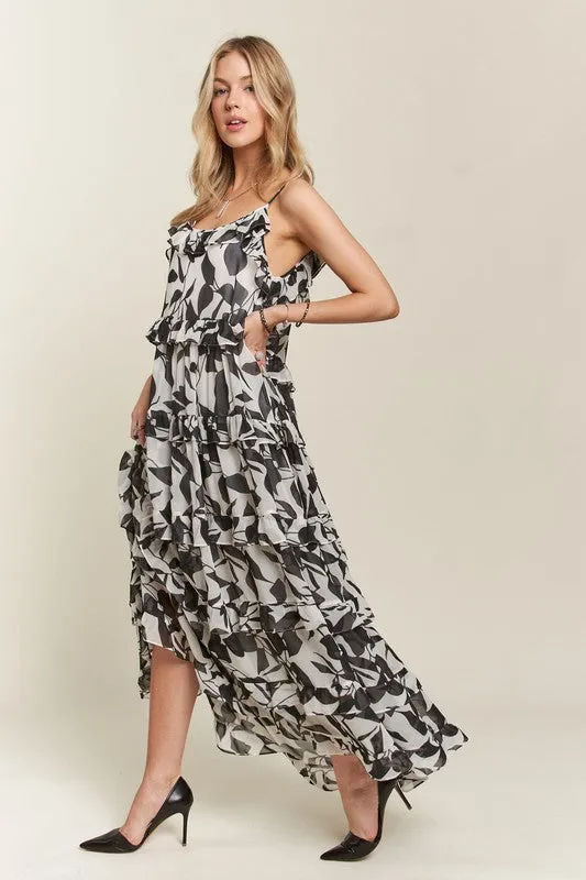 Black Ruffled Tiered Scoop Neck Cami Dress