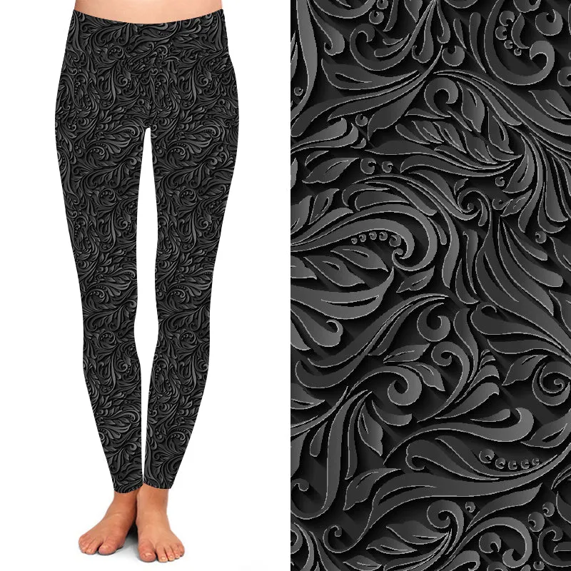 Black Vine Floral Deluxe Leggings
