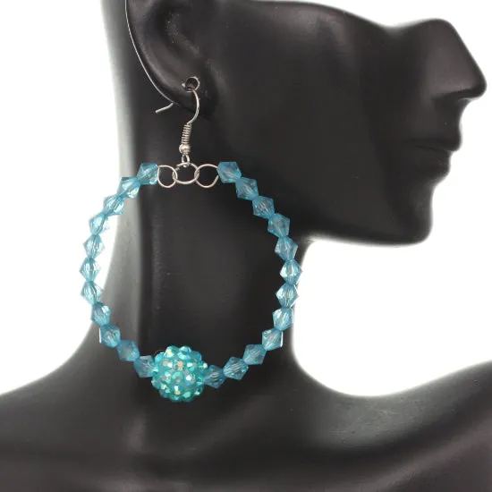Blue Disco Ball Bead Hoop Earrings