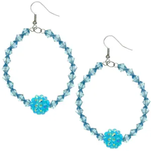 Blue Disco Ball Bead Hoop Earrings