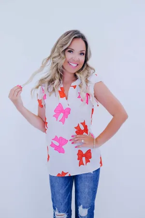 Bows And Ruffles V-Neck Blouse