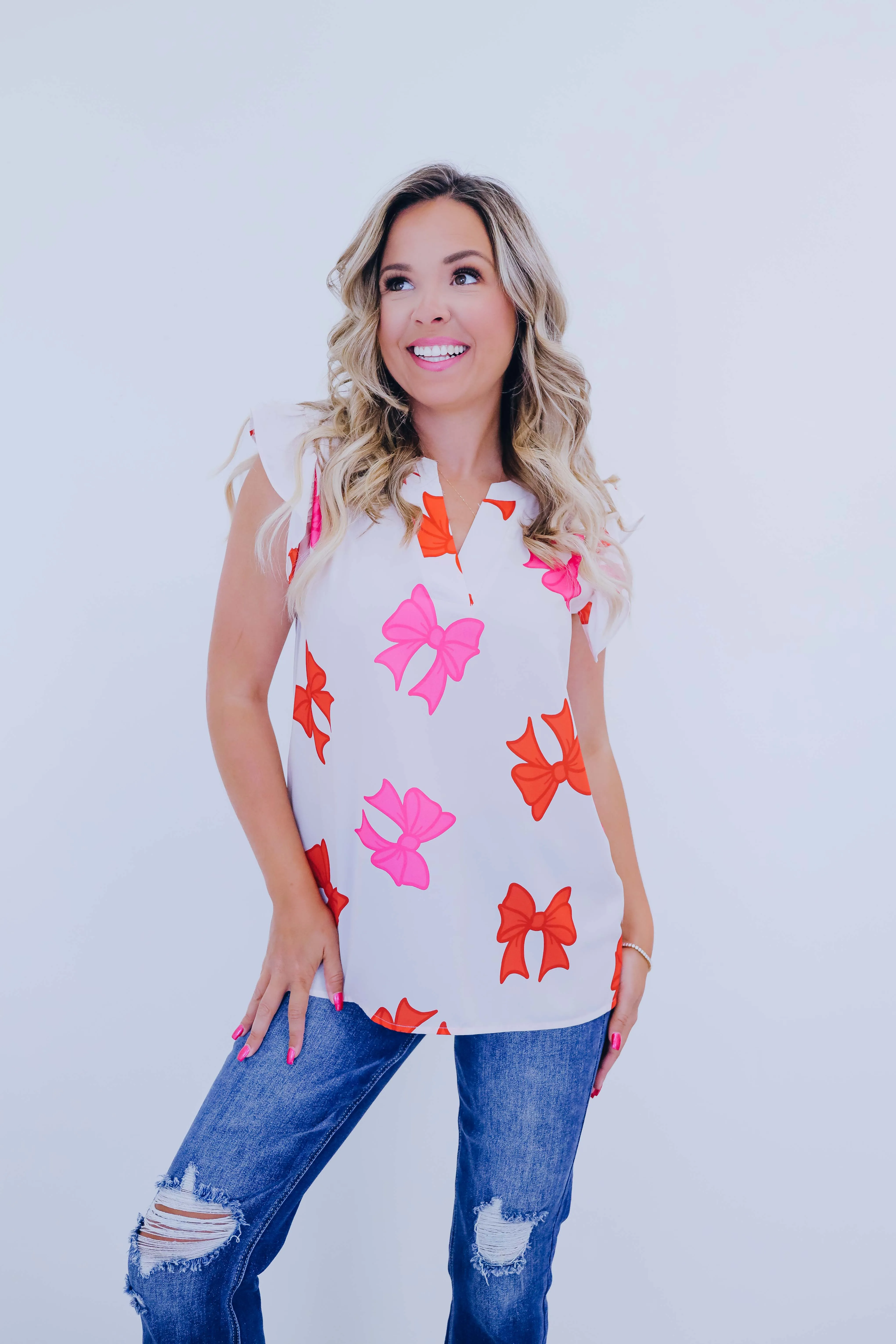 Bows And Ruffles V-Neck Blouse