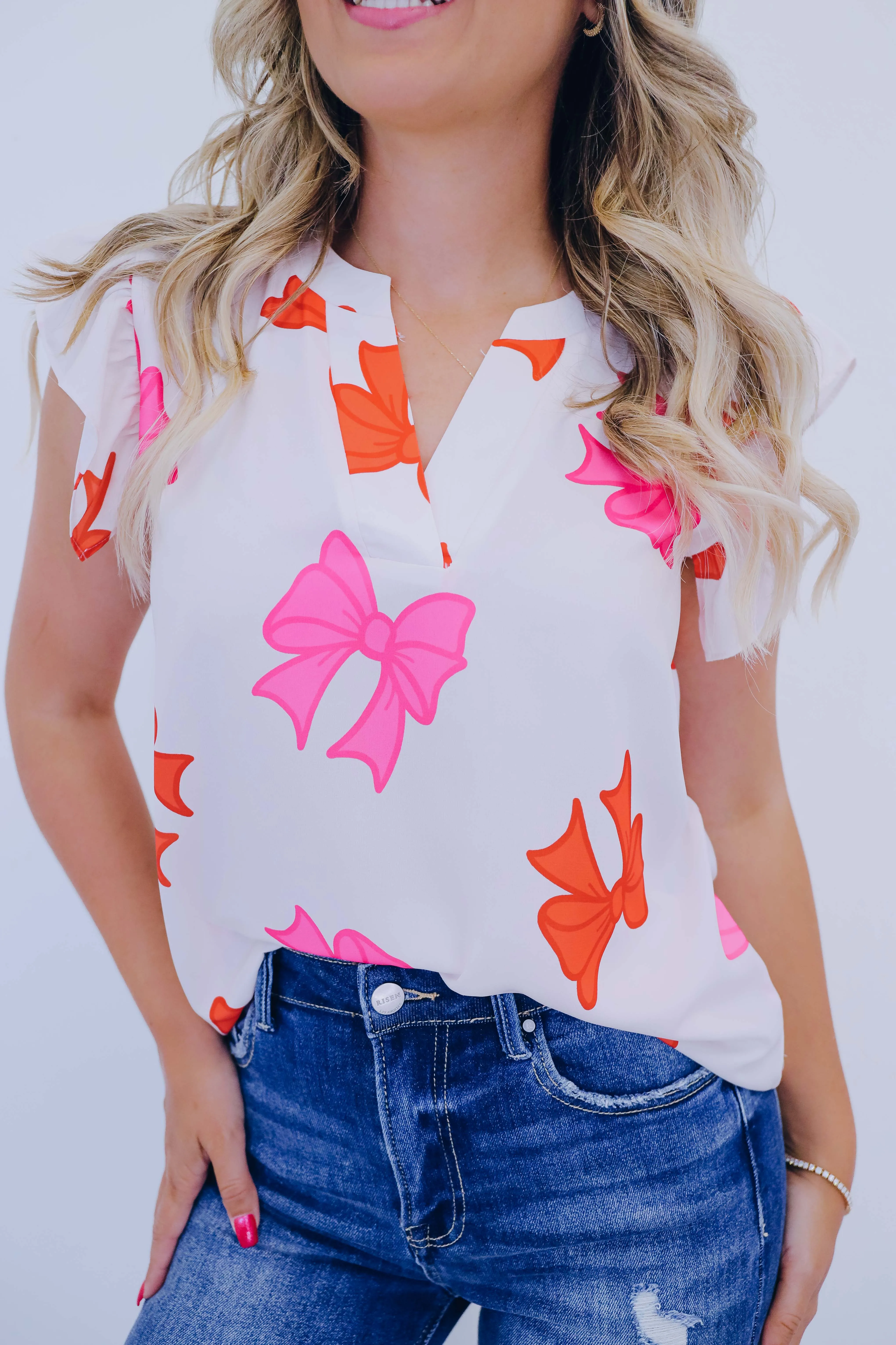 Bows And Ruffles V-Neck Blouse