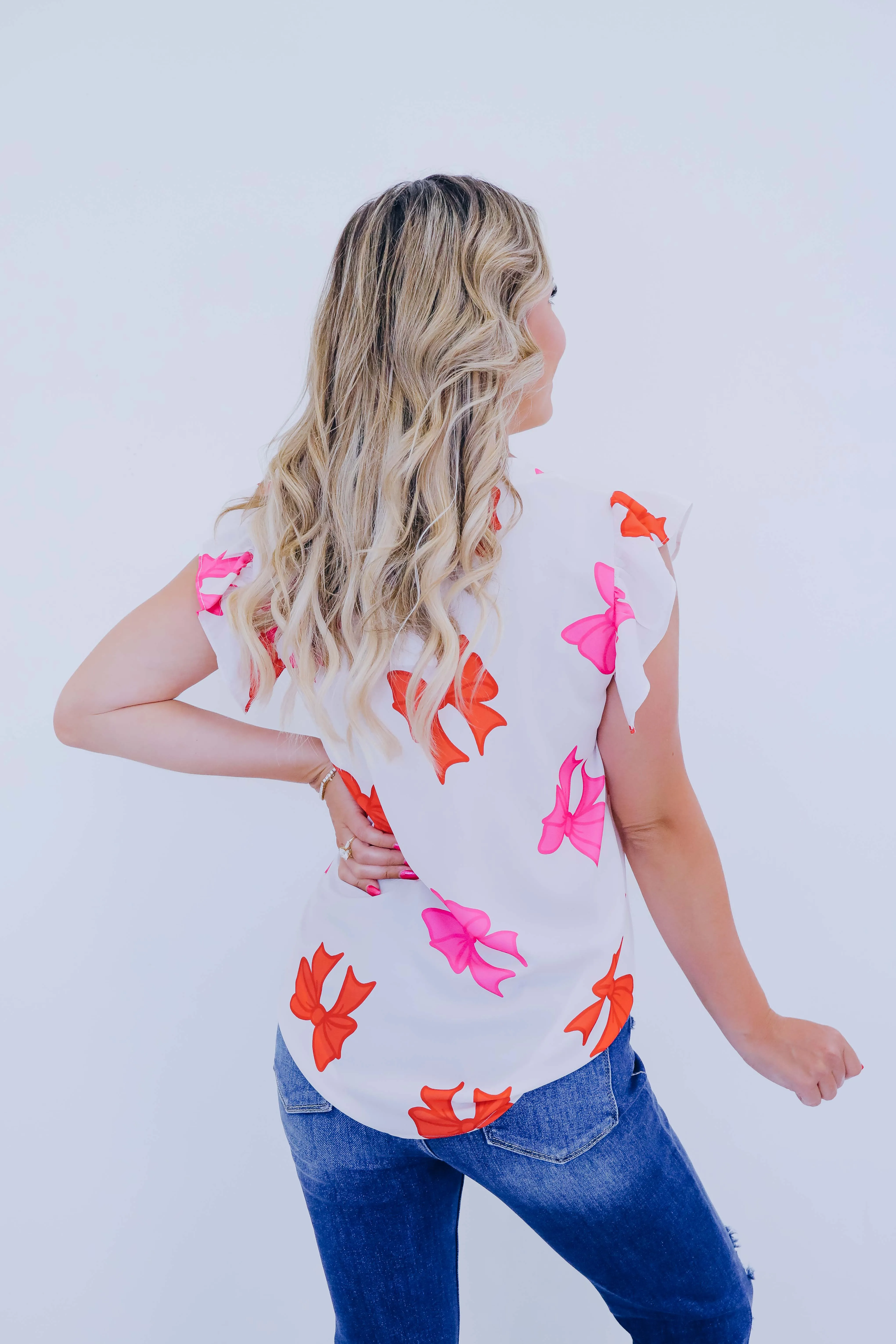 Bows And Ruffles V-Neck Blouse