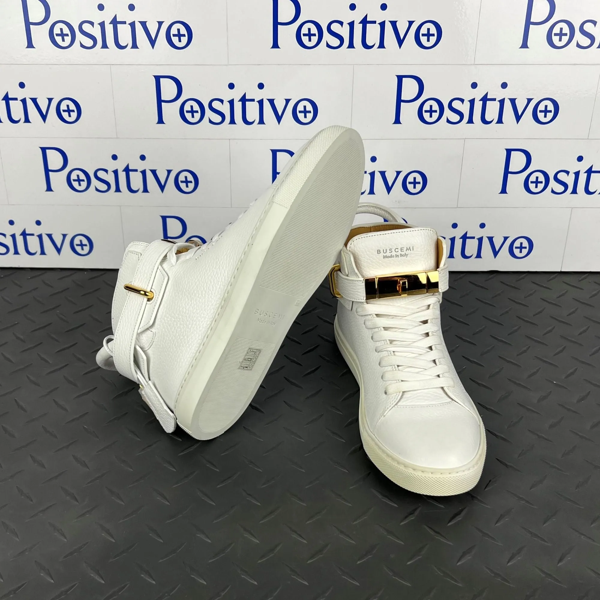 Buscemi Mens 100MM Classic Alce White Leather Sneakers SAMPLE w/ DEFECT