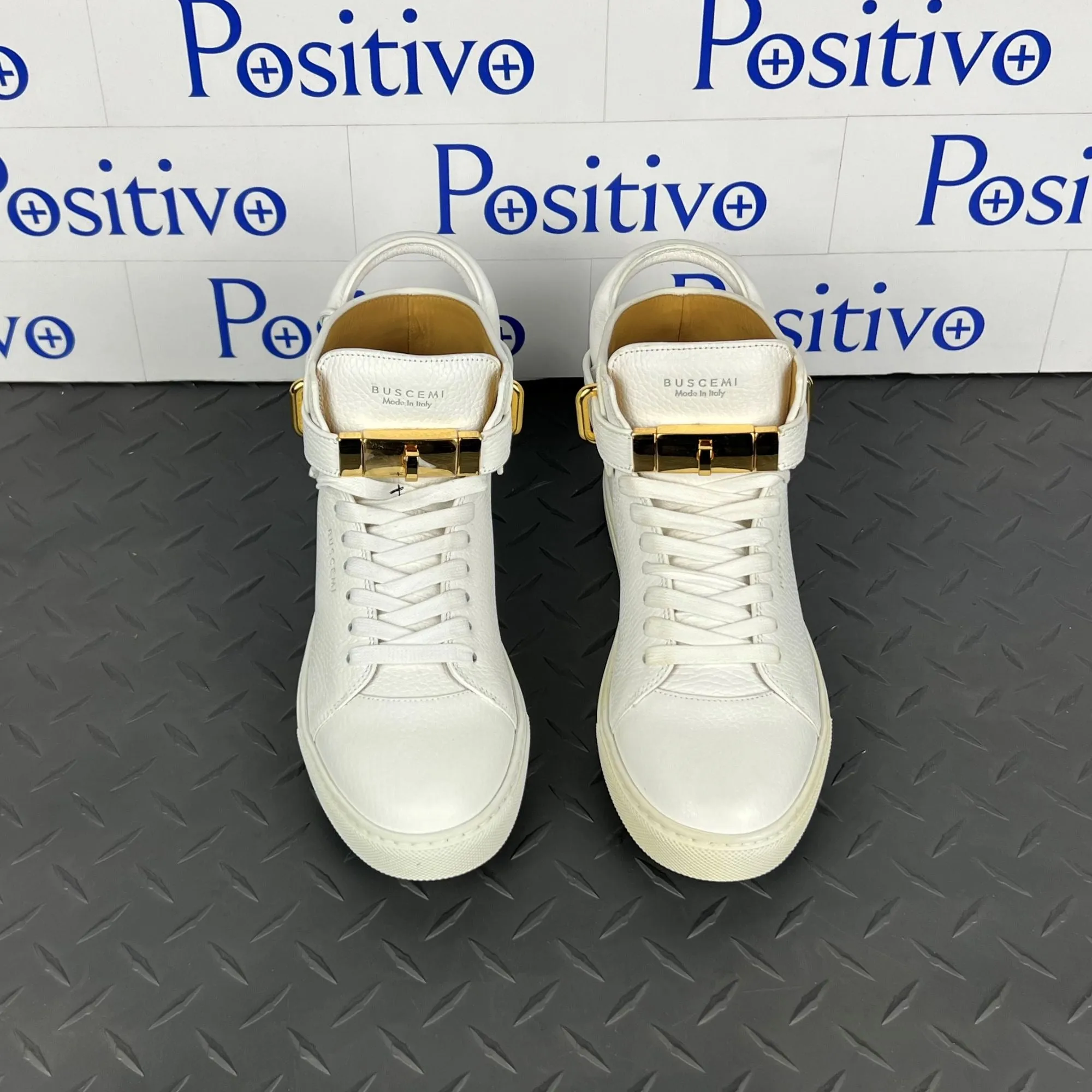 Buscemi Mens 100MM Classic Alce White Leather Sneakers SAMPLE w/ DEFECT
