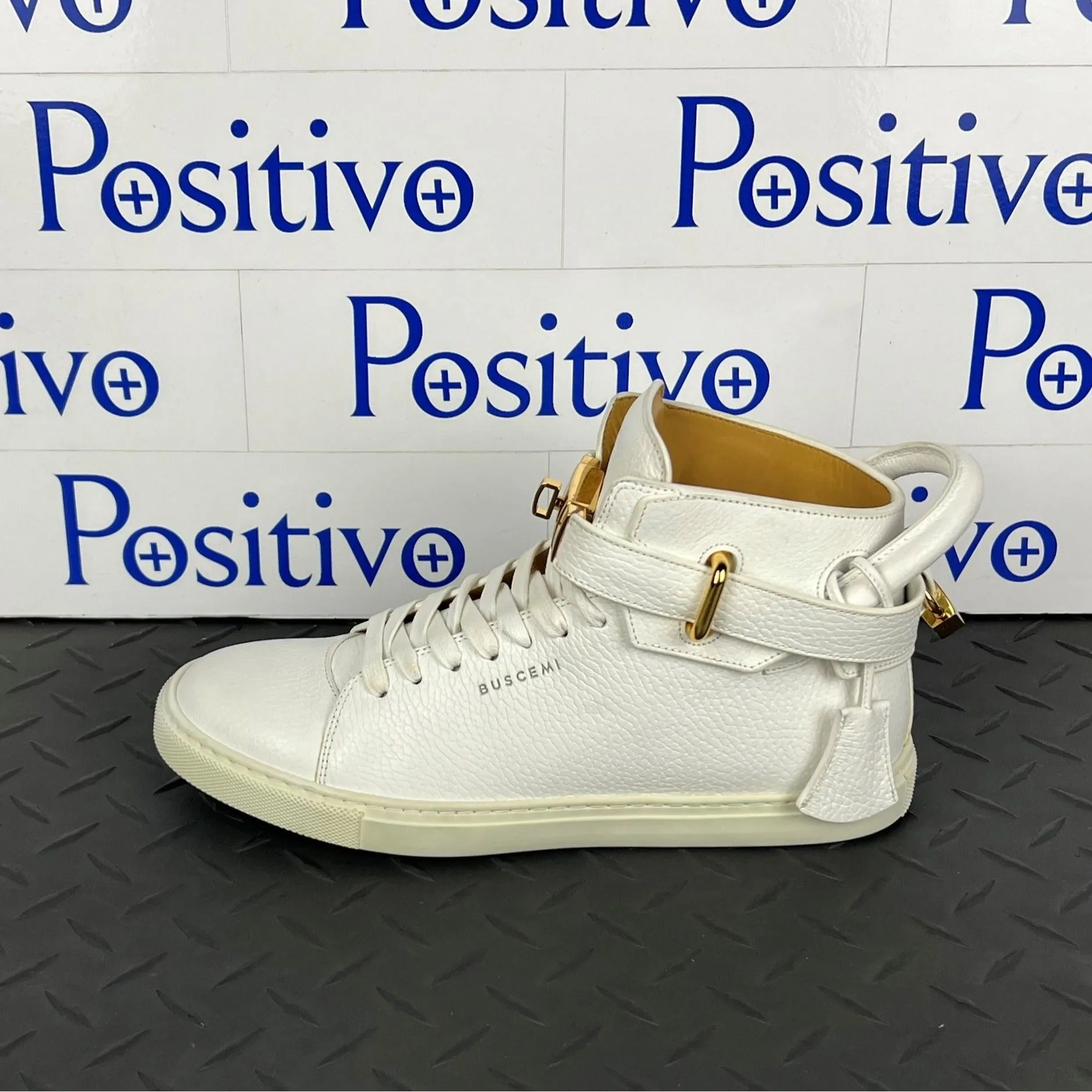 Buscemi Mens 100MM Classic Alce White Leather Sneakers SAMPLE w/ DEFECT