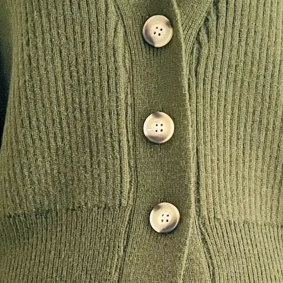 Button Up Balloon Sleeve Ribbed Knit Cardigan in Olive Green - Size S