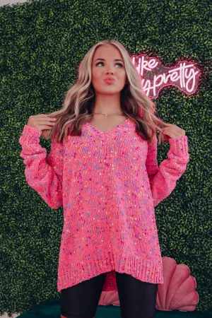 Callie Confetti V-Neck Sweater - Pink/Agua